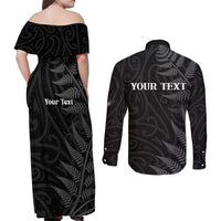 Personalised New Zealand Chur Bro Couples Matching Off Shoulder Maxi Dress and Long Sleeve Button Shirt Maori Koru With Silver Fern LT05 - Polynesian Pride