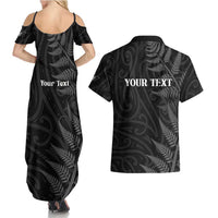 Personalised New Zealand Chur Bro Couples Matching Summer Maxi Dress and Hawaiian Shirt Maori Koru With Silver Fern LT05 - Polynesian Pride