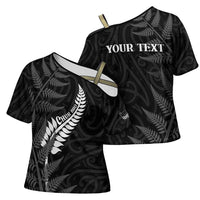 Personalised New Zealand Chur Bro Cross Shoulder Shirt Maori Koru With Silver Fern