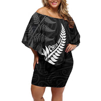 Personalised New Zealand Chur Bro Off Shoulder Short Dress Maori Koru With Silver Fern