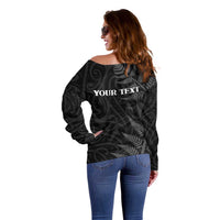 Personalised New Zealand Chur Bro Off Shoulder Sweater Maori Koru With Silver Fern