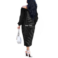 Personalised New Zealand Chur Bro Off The Shoulder Long Sleeve Dress Maori Koru With Silver Fern LT05 - Polynesian Pride
