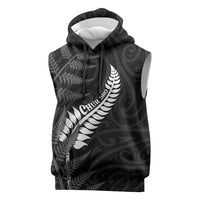 Personalised New Zealand Chur Bro Sleeveless Hoodie Maori Koru With Silver Fern LT05 Black - Polynesian Pride
