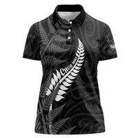 Personalised New Zealand Chur Bro Women Polo Shirt Maori Koru With Silver Fern LT05 Female Black - Polynesian Pride