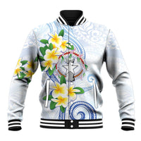 Northern Mariana Islands Chamorro Baseball Jacket Plumeria Curves Style White Version LT05 Unisex White - Polynesian Pride