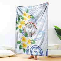 Northern Mariana Islands Chamorro Blanket Plumeria Curves Style White Version LT05 - Polynesian Pride