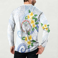 Northern Mariana Islands Chamorro Button Sweatshirt Plumeria Curves Style White Version