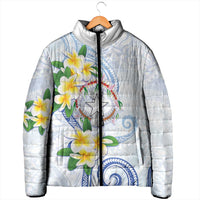 Northern Mariana Islands Chamorro Padded Jacket Plumeria Curves Style White Version