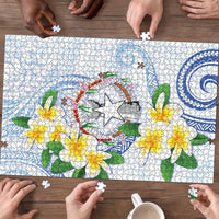 Northern Mariana Islands Chamorro Puzzle Plumeria Curves Style White Version LT05 - Polynesian Pride