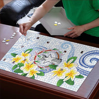 Northern Mariana Islands Chamorro Puzzle Plumeria Curves Style White Version LT05 - Polynesian Pride