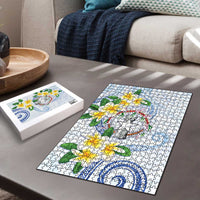 Northern Mariana Islands Chamorro Puzzle Plumeria Curves Style White Version LT05 - Polynesian Pride