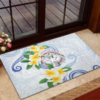 Northern Mariana Islands Chamorro Rubber Doormat Plumeria Curves Style White Version