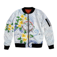 Northern Mariana Islands Chamorro Sleeve Zip Bomber Jacket Plumeria Curves Style White Version