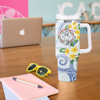 Northern Mariana Islands Chamorro Tumbler With Handle Plumeria Curves Style White Version