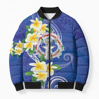 Northern Mariana Islands Chamorro Bomber Puffer Jacket Plumeria Curves Style Navy Version LT05 Unisex Navy - Polynesian Pride