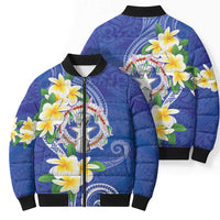 Northern Mariana Islands Chamorro Bomber Puffer Jacket Plumeria Curves Style Navy Version LT05 - Polynesian Pride