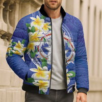 Northern Mariana Islands Chamorro Bomber Puffer Jacket Plumeria Curves Style Navy Version LT05 - Polynesian Pride