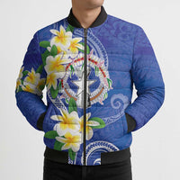 Northern Mariana Islands Chamorro Bomber Puffer Jacket Plumeria Curves Style Navy Version LT05 - Polynesian Pride