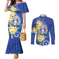 Northern Mariana Islands Chamorro Couples Matching Mermaid Dress and Long Sleeve Button Shirt Plumeria Curves Style Navy Version LT05 Navy - Polynesian Pride