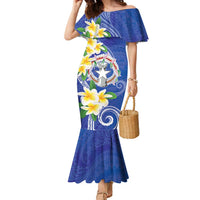 Northern Mariana Islands Chamorro Family Matching Mermaid Dress and Hawaiian Shirt Plumeria Curves Style Navy Version LT05 Mom's Dress Navy - Polynesian Pride