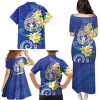 Northern Mariana Islands Chamorro Family Matching Puletasi and Hawaiian Shirt Plumeria Curves Style Navy Version LT05 - Polynesian Pride