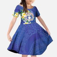 Northern Mariana Islands Chamorro Family Matching Summer Maxi Dress and Hawaiian Shirt Plumeria Curves Style Navy Version LT05 Daughter's Dress Navy - Polynesian Pride