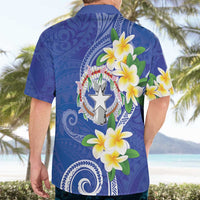 Northern Mariana Islands Chamorro Hawaiian Shirt Plumeria Curves Style Navy Version