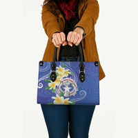 Northern Mariana Islands Chamorro Leather Bag Plumeria Curves Style Navy Version