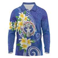 Northern Mariana Islands Chamorro Long Sleeve Polo Shirt Plumeria Curves Style Navy Version