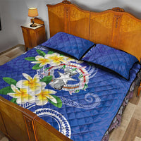 Northern Mariana Islands Chamorro Quilt Bed Set Plumeria Curves Style Navy Version