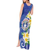 Northern Mariana Islands Chamorro Tank Maxi Dress Plumeria Curves Style Navy Version