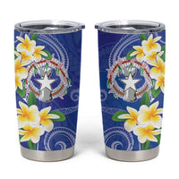 Northern Mariana Islands Chamorro Tumbler Cup Plumeria Curves Style Navy Version