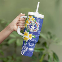 Northern Mariana Islands Chamorro Tumbler With Handle Plumeria Curves Style Navy Version