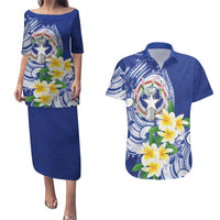 Northern Mariana Islands Couples Matching Puletasi and Hawaiian Shirt Polynesian Pattern With Frangipani