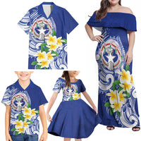 Northern Mariana Islands Family Matching Off Shoulder Maxi Dress and Hawaiian Shirt Polynesian Pattern With Frangipani LT05 - Polynesian Pride