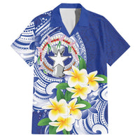 Northern Mariana Islands Family Matching Summer Maxi Dress and Hawaiian Shirt Polynesian Pattern With Frangipani LT05 Dad's Shirt - Short Sleeve Navy - Polynesian Pride