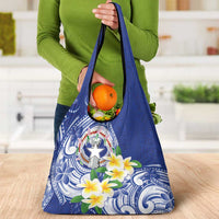 Northern Mariana Islands Grocery Bag Polynesian Pattern With Frangipani