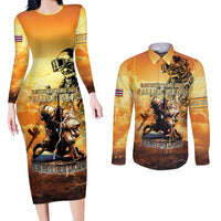 Hawaii Memorial Day Couples Matching Long Sleeve Bodycon Dress and Long Sleeve Button Shirt Remember Their Sacrifice