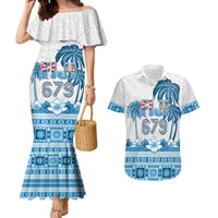 Fiji 679 Constitution Day Couples Matching Mermaid Dress and Hawaiian Shirt Fijian Tapa Pattern LT05 Blue - Polynesian Pride