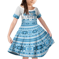Fiji 679 Constitution Day Family Matching Mermaid Dress and Hawaiian Shirt Fijian Tapa Pattern LT05 Daughter's Dress Blue - Polynesian Pride