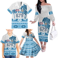Fiji 679 Constitution Day Family Matching Off The Shoulder Long Sleeve Dress and Hawaiian Shirt Fijian Tapa Pattern LT05 - Polynesian Pride
