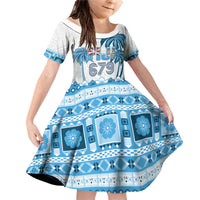 Fiji 679 Constitution Day Family Matching Off Shoulder Short Dress and Hawaiian Shirt Fijian Tapa Pattern LT05 Daughter's Dress Blue - Polynesian Pride