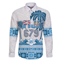 Fiji 679 Constitution Day Family Matching Tank Maxi Dress and Hawaiian Shirt Fijian Tapa Pattern LT05 Dad's Shirt - Long Sleeve Blue - Polynesian Pride