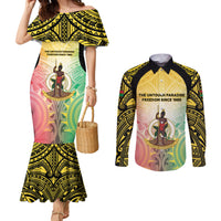 Vanuatu Independence Day Couples Matching Mermaid Dress and Long Sleeve Button Shirt The Untouched Paradise LT05 Colorful - Polynesian Pride