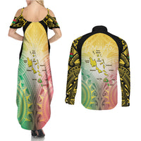 Vanuatu Independence Day Couples Matching Summer Maxi Dress and Long Sleeve Button Shirt The Untouched Paradise LT05 - Polynesian Pride