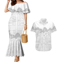 Samoa Lotu Tamaiti Couples Matching Mermaid Dress and Hawaiian Shirt White Sunday Polynesian Pattern With Tropical Flowers LT05 White - Polynesian Pride