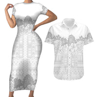 Samoa Lotu Tamaiti Couples Matching Short Sleeve Bodycon Dress and Hawaiian Shirt White Sunday Polynesian Pattern With Tropical Flowers LT05 White - Polynesian Pride