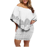 Samoa Lotu Tamaiti Family Matching Off Shoulder Short Dress and Hawaiian Shirt White Sunday Polynesian Pattern With Tropical Flowers LT05 Mom's Dress White - Polynesian Pride