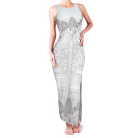 Samoa Lotu Tamaiti Family Matching Tank Maxi Dress and Hawaiian Shirt White Sunday Polynesian Pattern With Tropical Flowers LT05 Mom's Dress White - Polynesian Pride