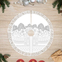 Samoa Lotu Tamaiti Tree Skirt White Sunday Polynesian Pattern With Tropical Flowers LT05 Fringed White - Polynesian Pride